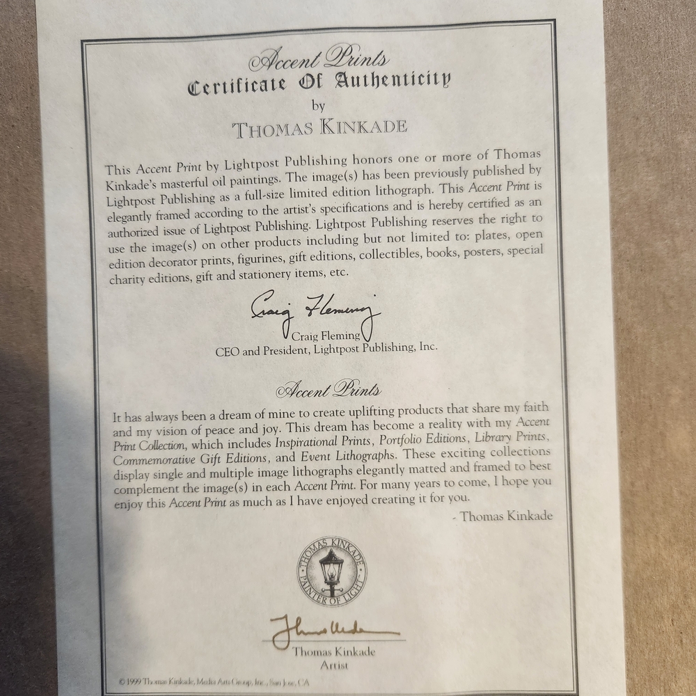Thomas Kinkade Morning Glory Cottage Framed Print With Gold Frame And COA - Picture 8 of 9